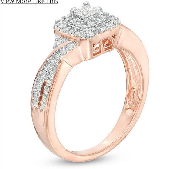 Princess Cut Diamond engagement ring in 10k Rose Gold - Picture 3 of 6